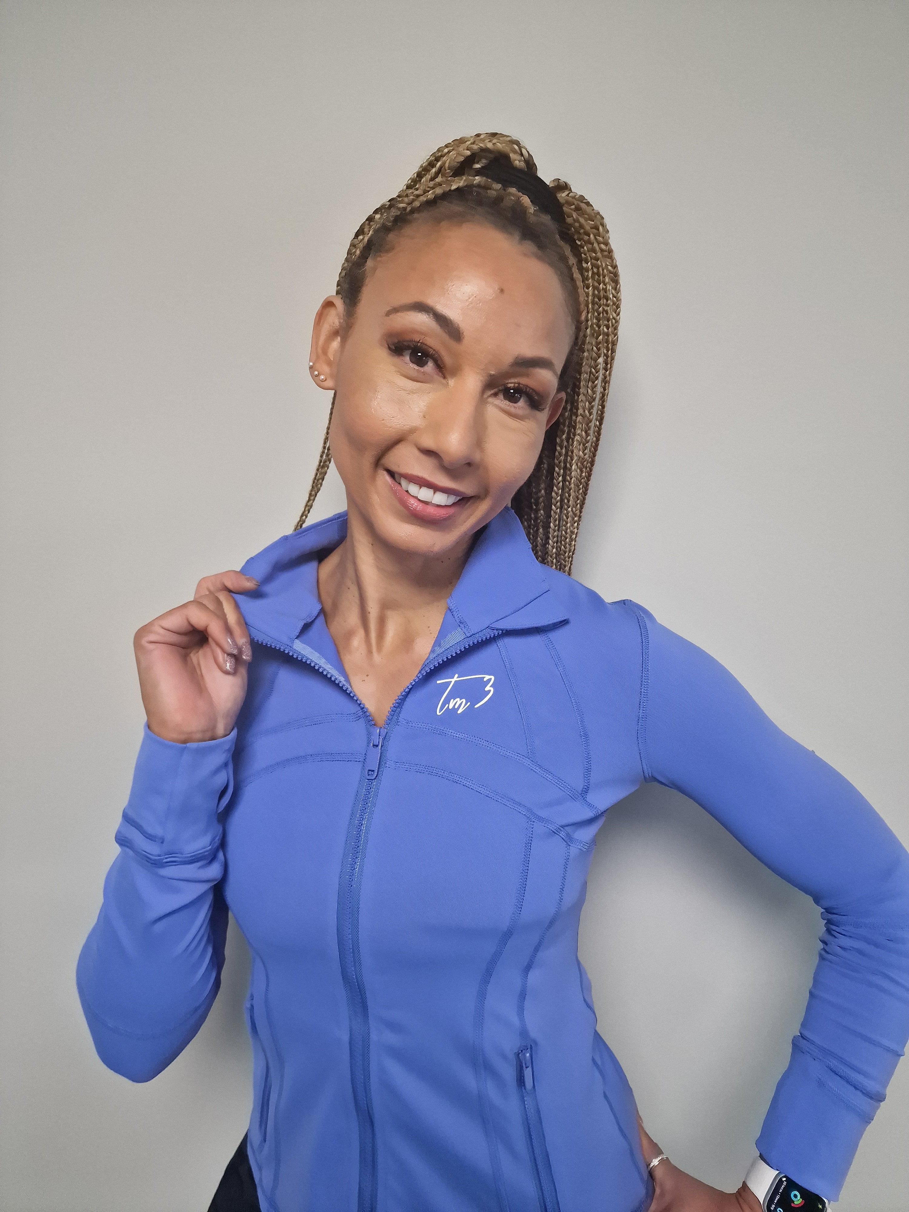 Woman's Cornflower Blue Fitness full-zip fleece sweatshirt with